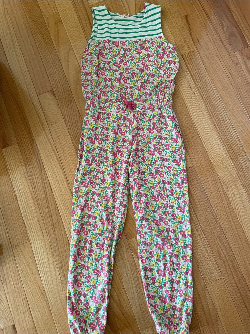 Mini Boden Green Striped & Floral Girls One-Piece